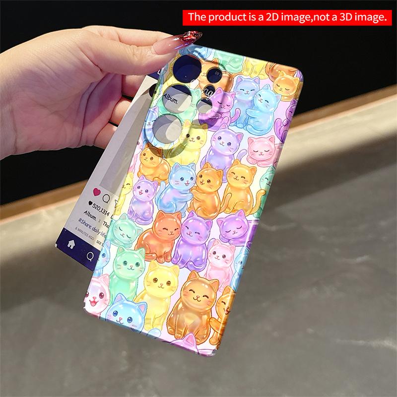 2DFlat Samsung phone case Rainbow Cats Glitter Phone Case Applicable to Galaxy S23 S24 S25ULTRA S26 A12 A14 A15 A16 A54 A55