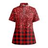 Women's Short Sleeved Printed V-neck Buttonable Side Slit Top T-shirt