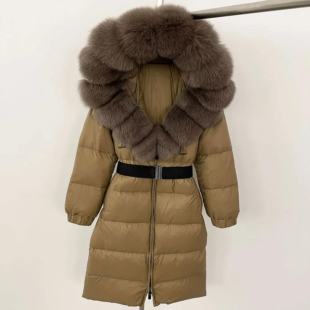 OFTBUY Moda Inverno Giacca Piumino 90% Imbottita con Piumino Collo in Pelliccia di Volpe Oversize Rimovibile Cucita Giacca Piumino Donna Abbigliamento Casual Largo