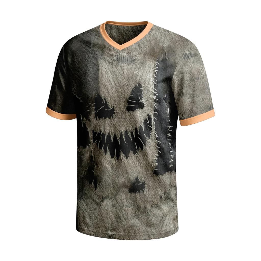 Men's Short Sleeve V-Neck T-Shirt with Halloween Print for Casual Daily Wear