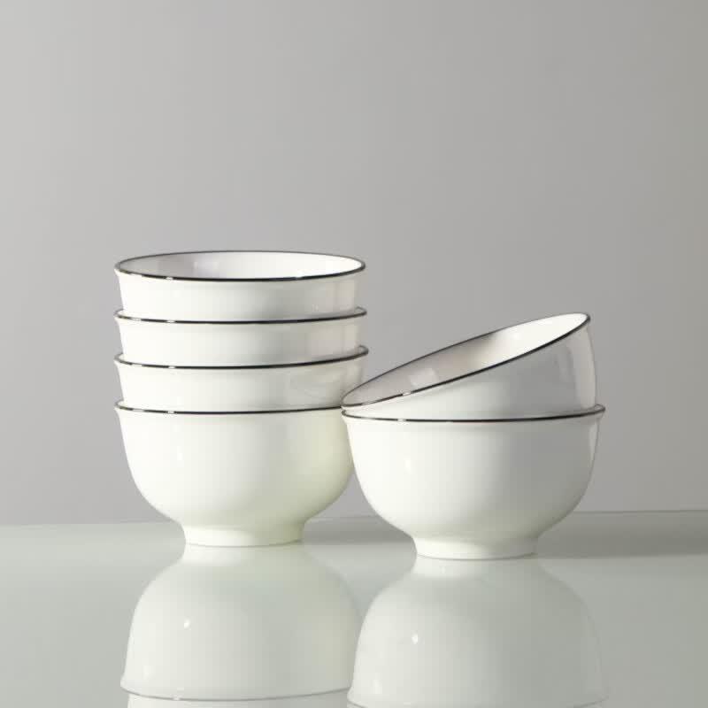 Керамические пиалы для риса Jingdezhen с подглазурным рисунком и черной линией (Набор из 6)