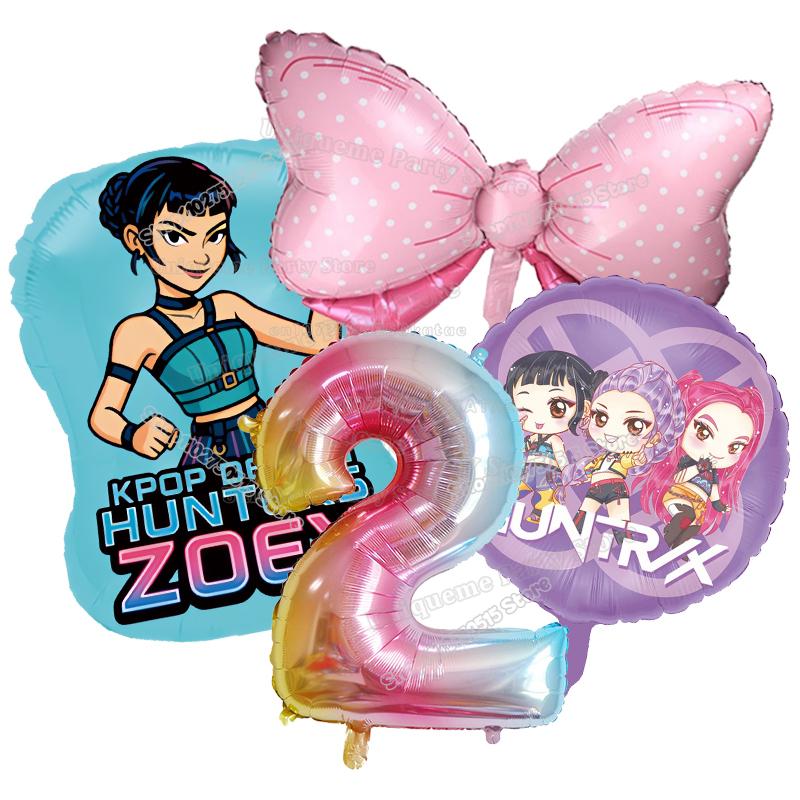 Kpop Demon Hunters Birthday Balloons Decoration Zoey Rumi Mira Girl Party Number Balloons Set Party Favor Home Decor Kids Gift