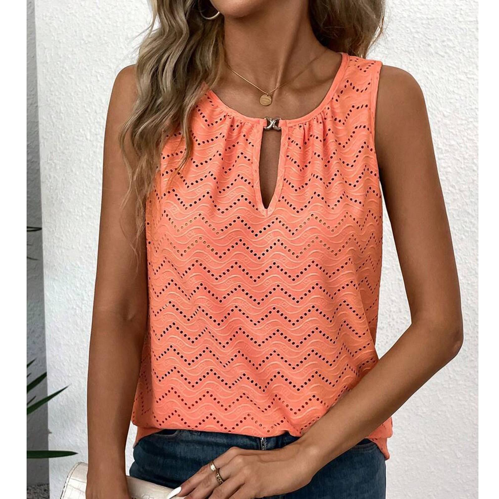 

Женский свободный повседневный жилет без рукавов с круглым вырезом и футболкой XL оранжевый