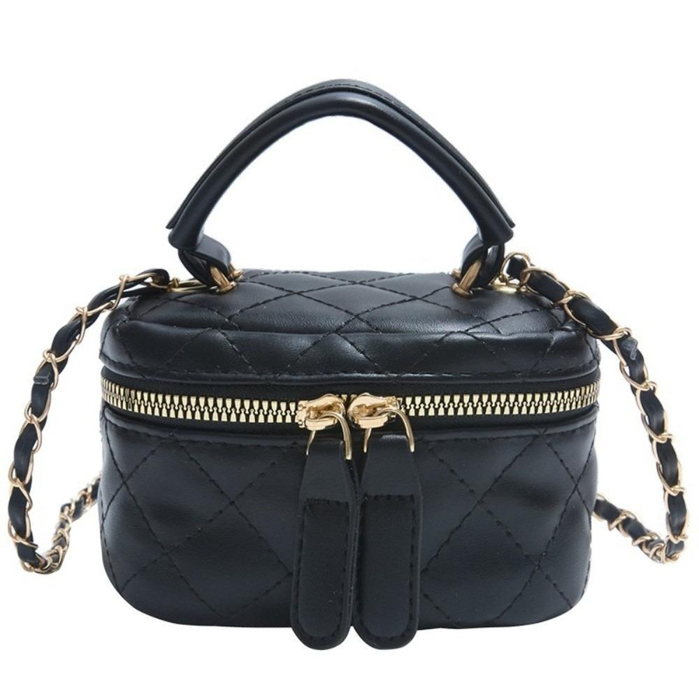 Mini Diamond Quilted Leather Bucket Bag Checkered Pattern Multi-Color Crossbody Bag with Gold Chain Shoulder Strap чёрный