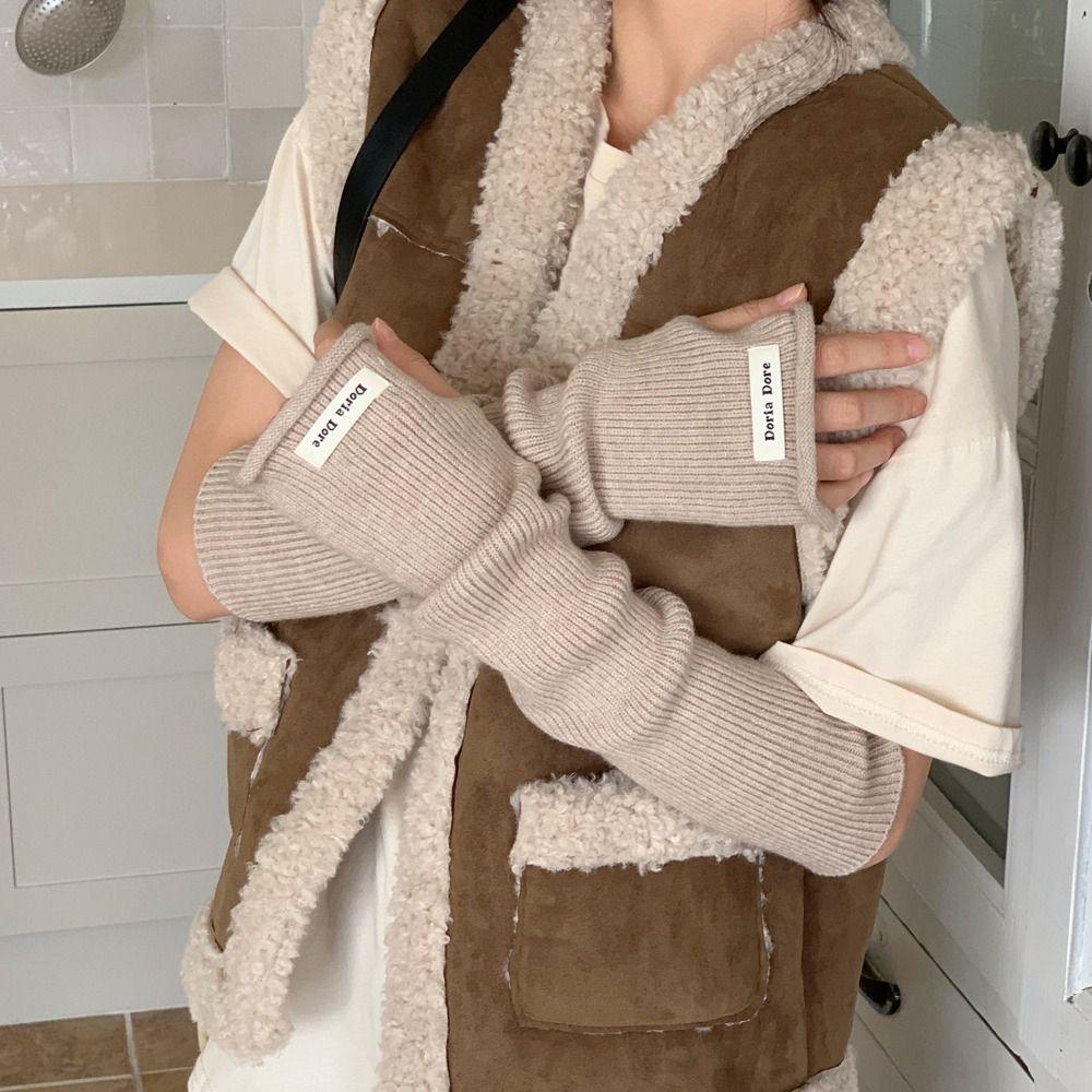 

Однотонные шерстяные нарукавники с отверстием, длинные вязаные теплые рукава без пальцев, уличная одежда style2