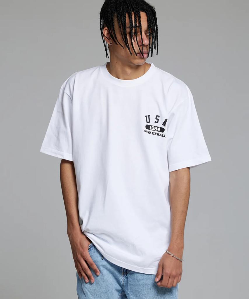 CREAM SODA LAB [2Pack] Usa Basketball Small Logo Short Sleeve T-Shirt Black (White) White (Black)
