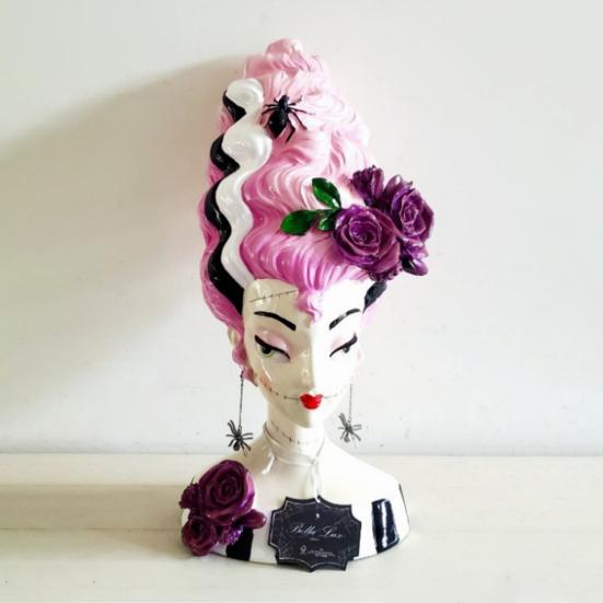 Halloween Pink Bride Bust Statue Creepy Spider Rose Ghost Bride Resin Figurine Sculpture Holiday Party Decoration Ornament