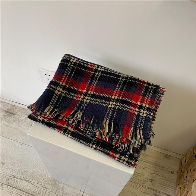 Scarf Winter Women's New Korean Double-sided Plaid Warm Scarf Versatile Fashion Knitted Senior Student