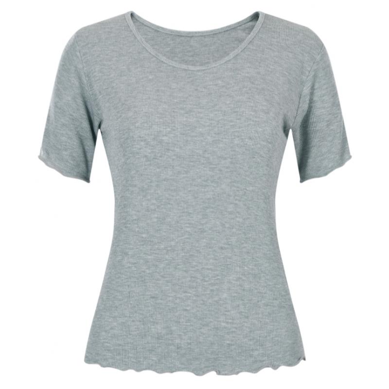 Shop   Women U Neck Rib Silk ShorT Sleeve T shirT Dai Wsh 20553 Black