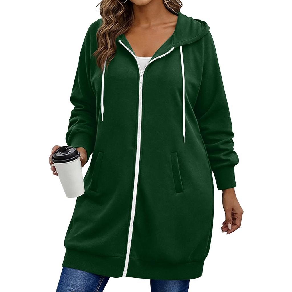 Sudadera Larga con Capucha para Mujer Tallas Grandes con Cremallera Bidireccional, Ropa Exterior Casual de Color