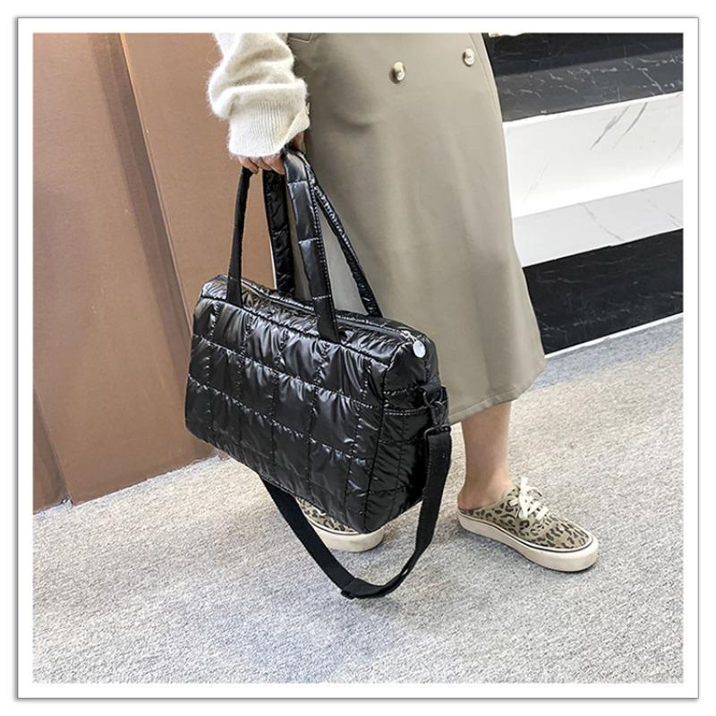 Tasche Damenmode Pendler Große Kapazität Eine Schulter Umhängetasche Koreanische Version Kleine Menschenmenge Plaid Baumwolle Anzug Handtasche