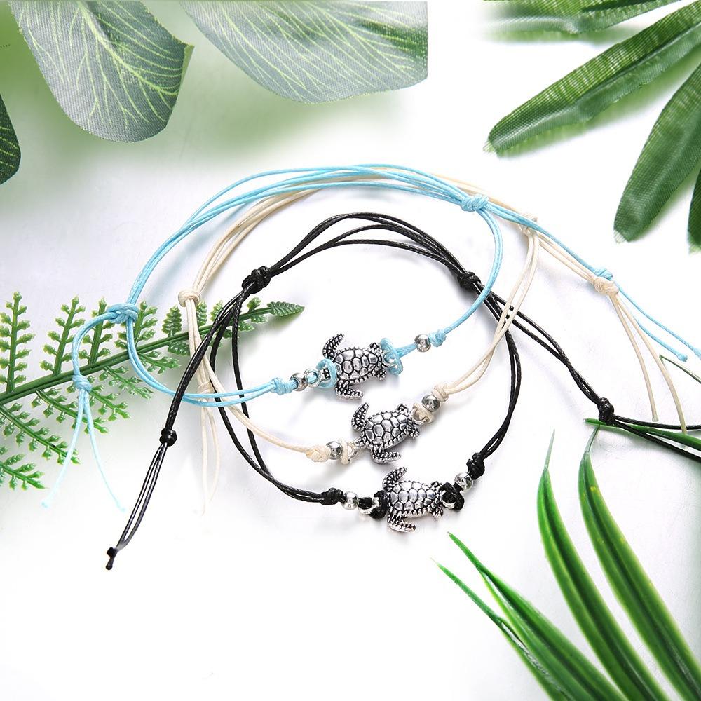 3pcs Set Bohemia Trendy Sea Turtle Rope Weaving Anklets for Women Retro Charm Summer Beach Jewelry Set Holiday Accessories Gift