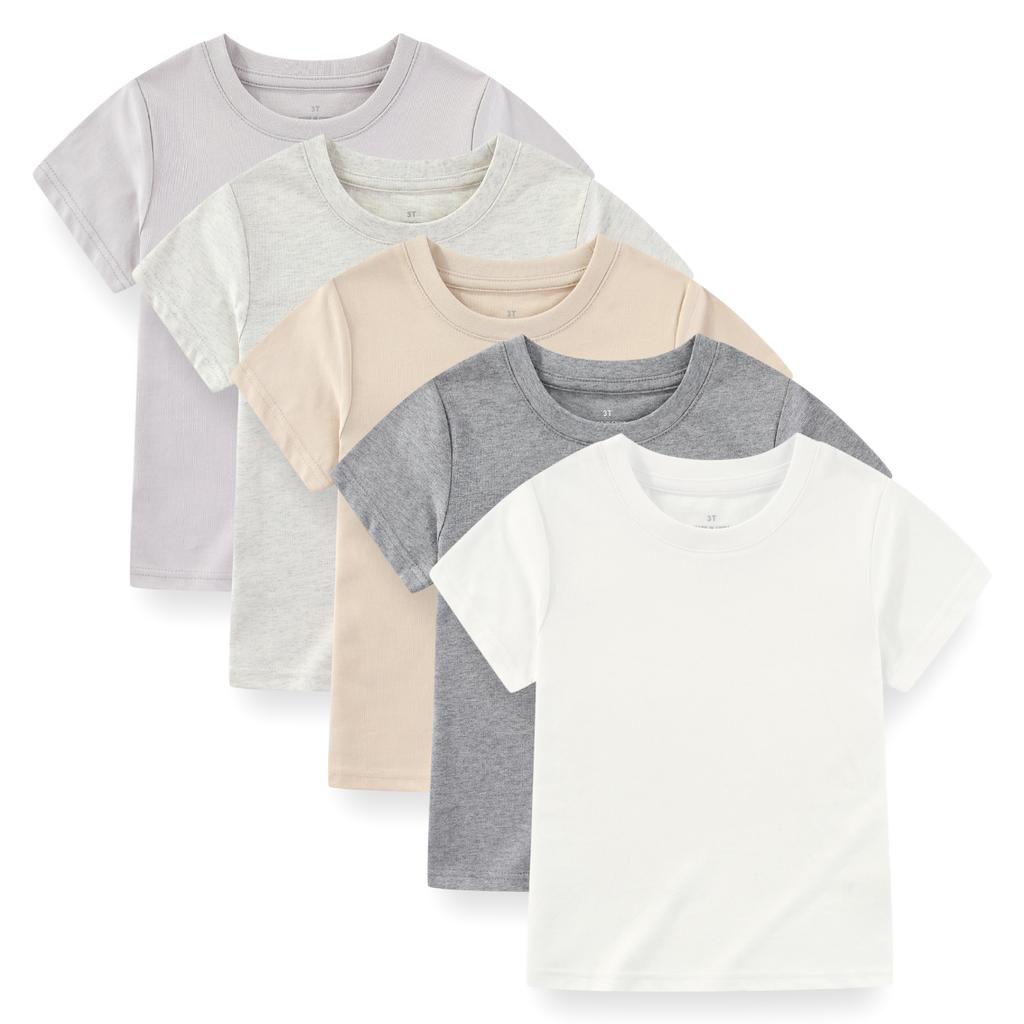 KIDDIEZOOM 5 Pcs Fashionable and Comfortable Short Sleeved T-shirt for Infants and Young Children, Boys and Girls, 100% Pure Cotton Newborn Clothing