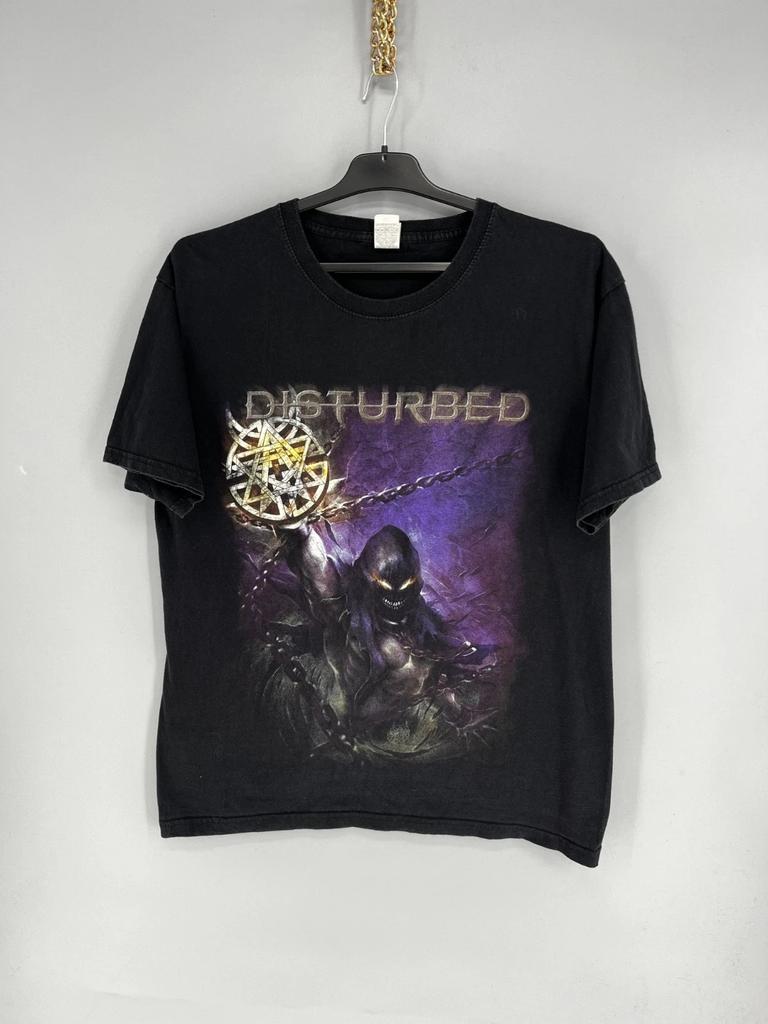 Vintage Y2K Disturbed Metal Band Grunge Faded Double Sided Size L
