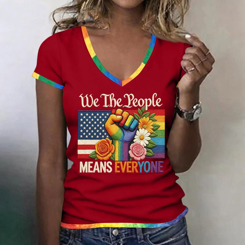 Women Casual V Neck Short Sleeve T Shirt Patriotic Print 250th Anniversary Independence Day Tee Top Lightweight Soft Fabric