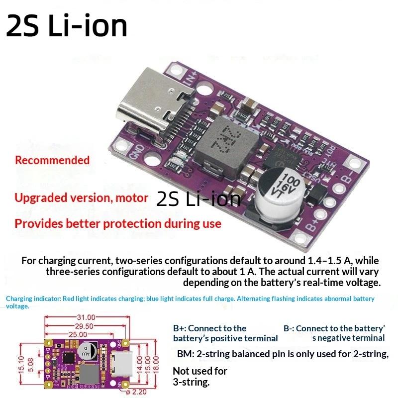 2/3 Peças Ip2326 Módulo de Carregamento Rápido de Bateria 2S 3S Tipo C USB DC 5V para 8.4V 12.6V Lipo Li Ion Carregador BMS Ferramenta 18650