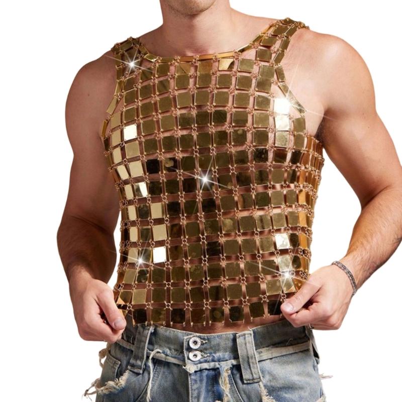 Metallic Mirror Tile Body Jewelry Top Open Grid Styling Accent for Festival Party Clubwear and Stage Styling Looks