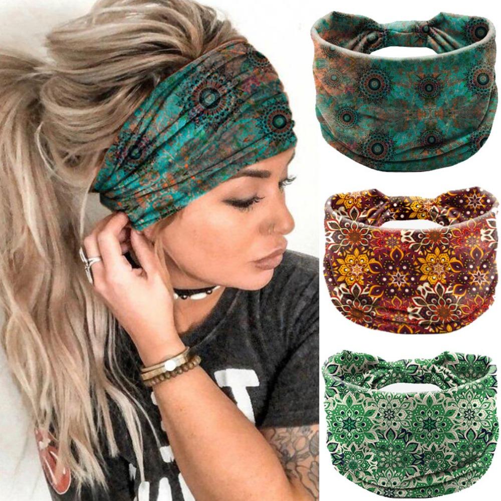 Fasce per Capelli Stile Bohemien con Bordo Largo, Fasce Elastiche Assorbi Sudore per Donne