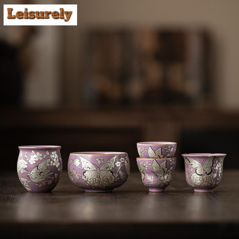 Gilt Silver Butterfly Flower Gift Box Teacup Zen Tea Bowl Sample Tea Cup Tea-tasting Personal Cup Chazhan Master Cups Teaware