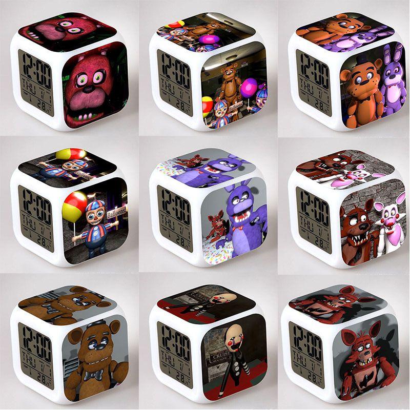 Bear Multifunction Fnaf 7color Digital Alarm Clock Led Watch Alarm Cube Clock