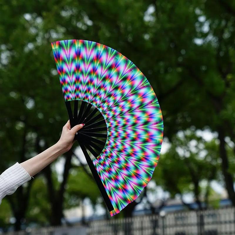 1PC Hand Rave Fan Large Music Festival Fan Gifts Folding Fan Colorful Foldable Fan 33cm