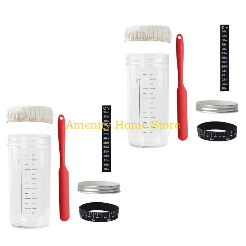 F26C Sourdough Starter Glass Jar Set Sourdough Starter Container with Thermometer Baking Accessories Perfect for Bread Making