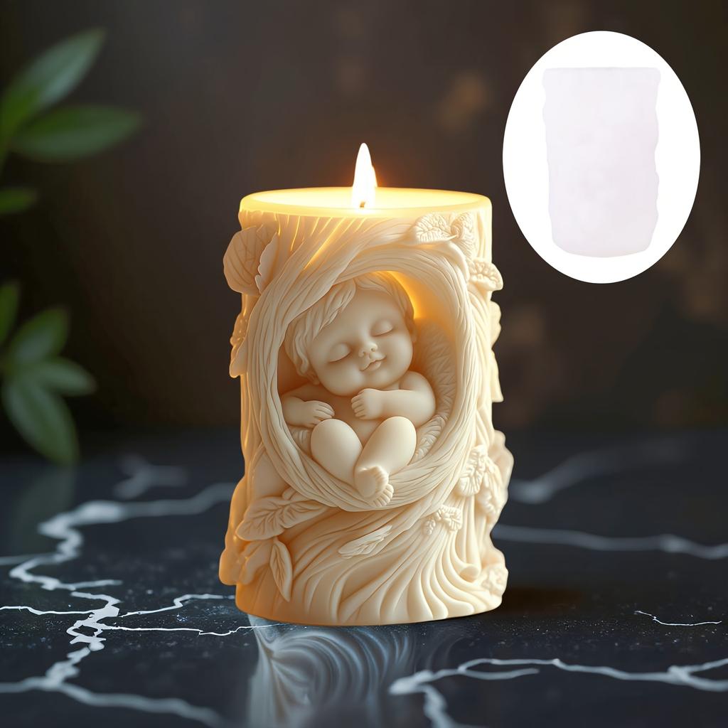 3D Uroczy Chłopiec w Kołysce Cylindrowa Świeca Forma Silikonowa Aniołek Chłopiec Dziewczynka Śpiący w Kołysce Forma na Świecę Anioł Żywica Gips Formy