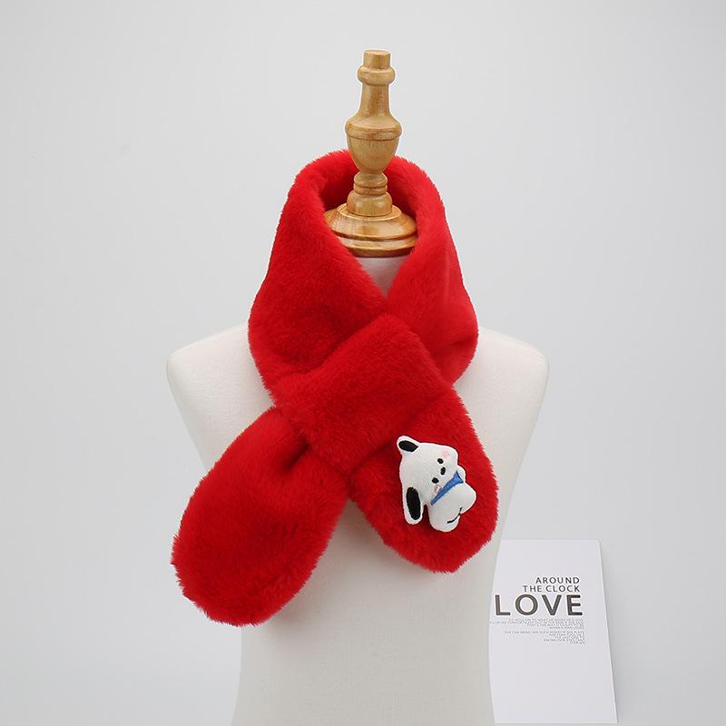 

Adorable Kids Furry Dog Scarf for Autumn/Winter - Cozy Single Color Cross Neck Warmer