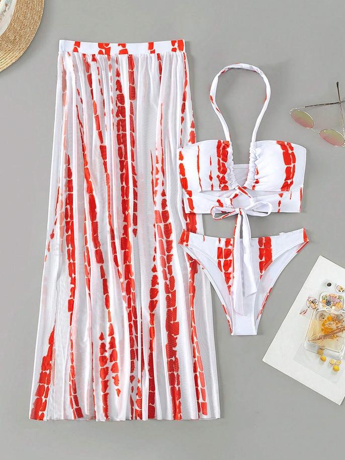 Ευρωπαϊκό & Αμερικανικό Μακρύ Φόρεμα Σκίσιμο Μπικίνι Γυναικείο Σετ Μαγιό 3 Τεμαχίων