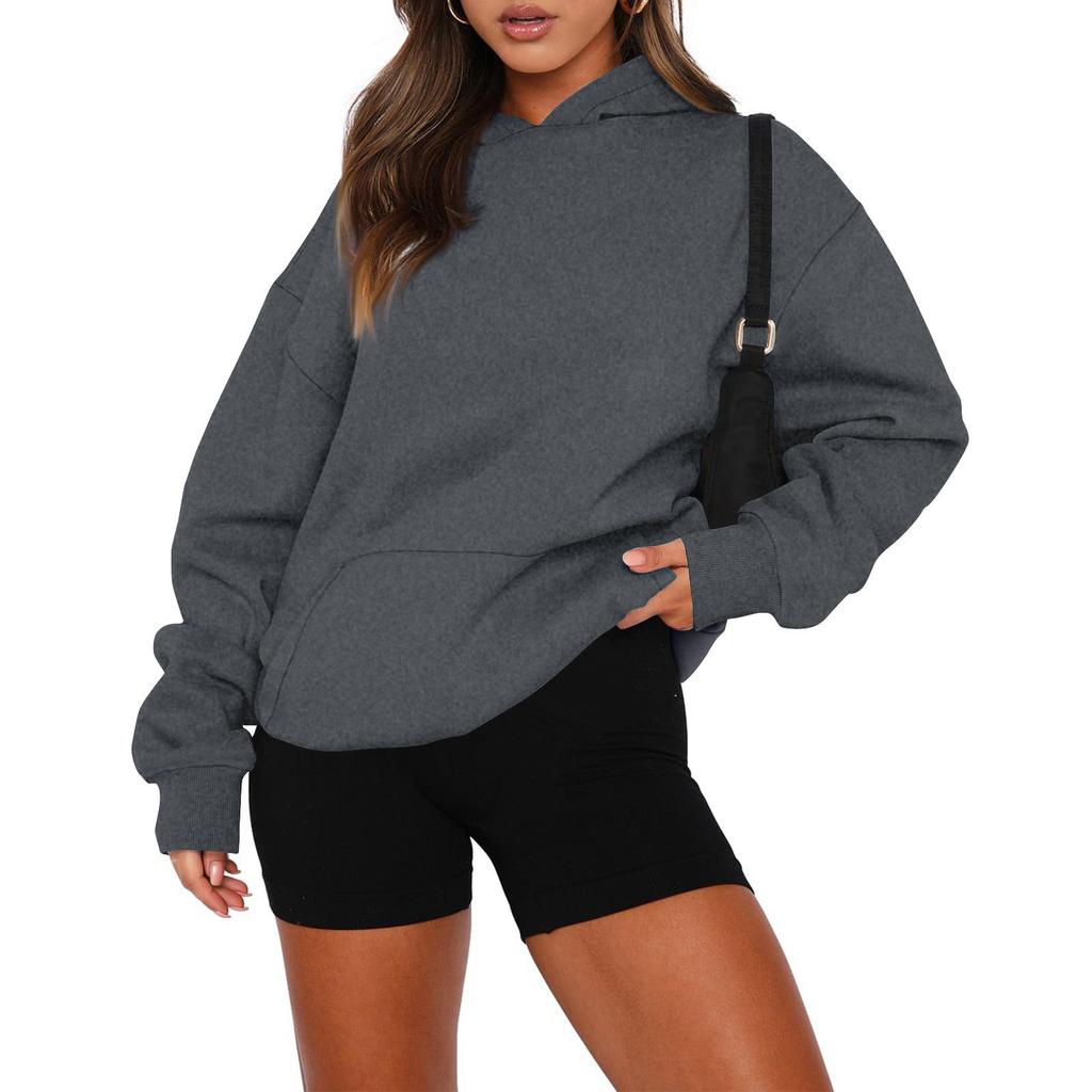 Damen-Sweatshirt mit Rundhalsausschnitt, übergroß, langärmelig, lässig, locker sitzender Kordelzug