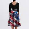 Women's Casual And Fashionable Independent Day Printed V-Neck Seven Point Cuff Waist Belt Dress