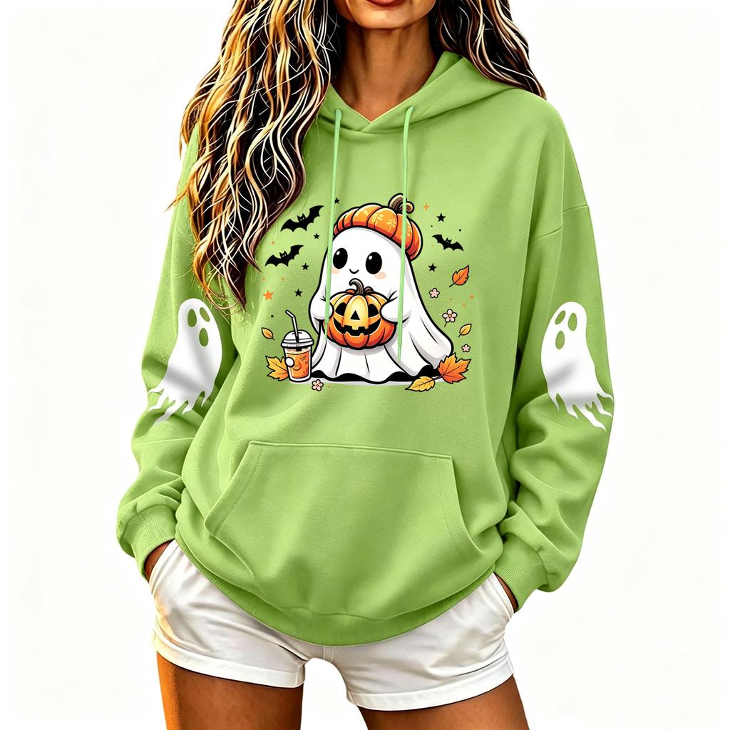 Women's Casual Women's Halloween Printed Crew-neck Pullover Hooded Sweatshirt