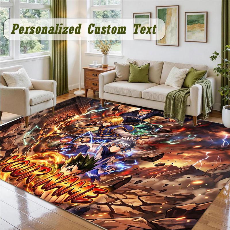 Crystal Velvet Square Rug Custom NameHunter × Hunter Pattern Non Slip Home Floor Decor Rug