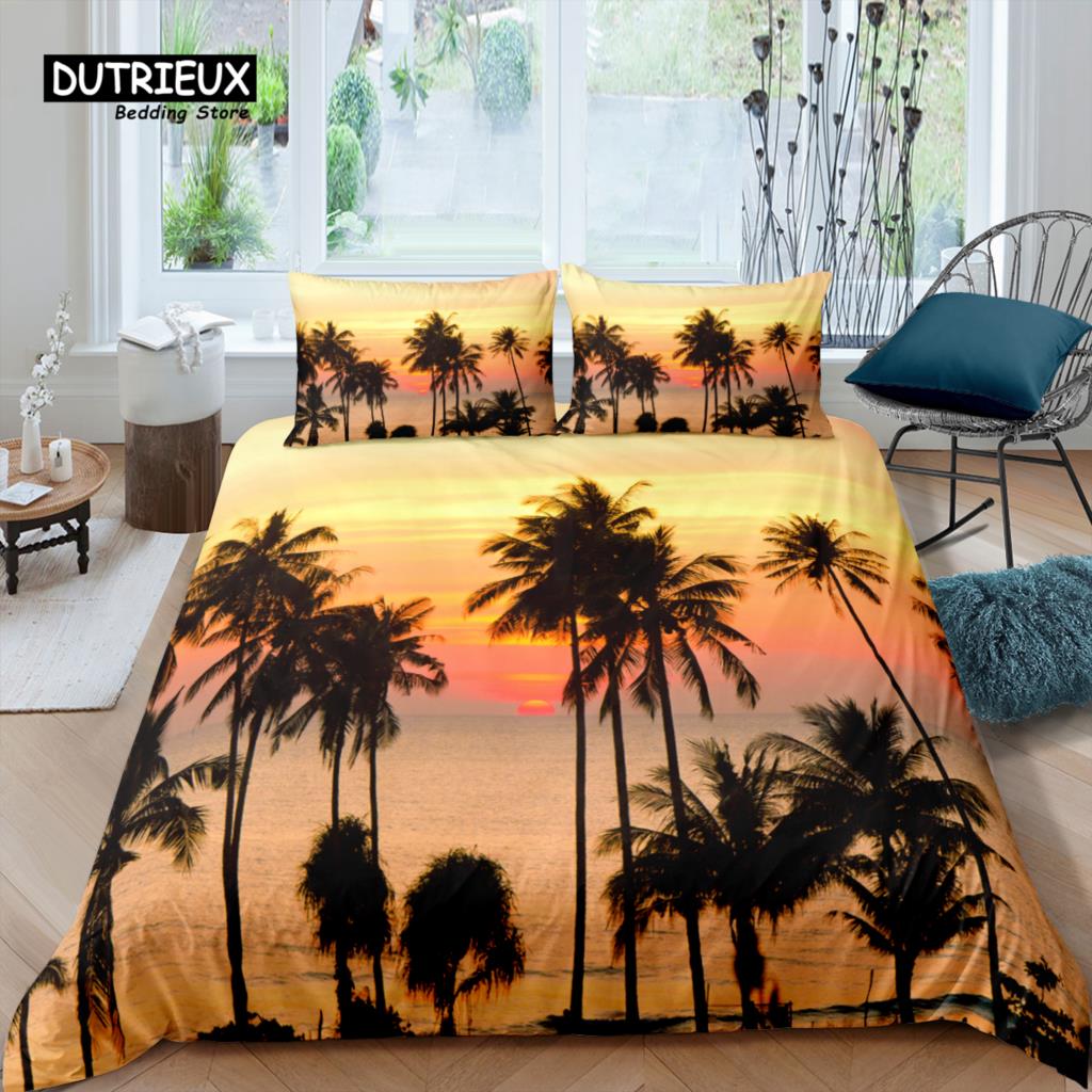 Home Living Luxury 3D Palm Tree Bedding Set Leaves Duvet Cover Pillowcase Queen and King EU/US/AU/UK Size Comforter Bedding