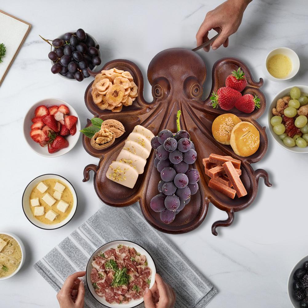 Octopus Charcuterie Platter Charcuterie Tray Multi-Function Food Serving Tray Wood Serving Tray for Cheese Meats Fruit