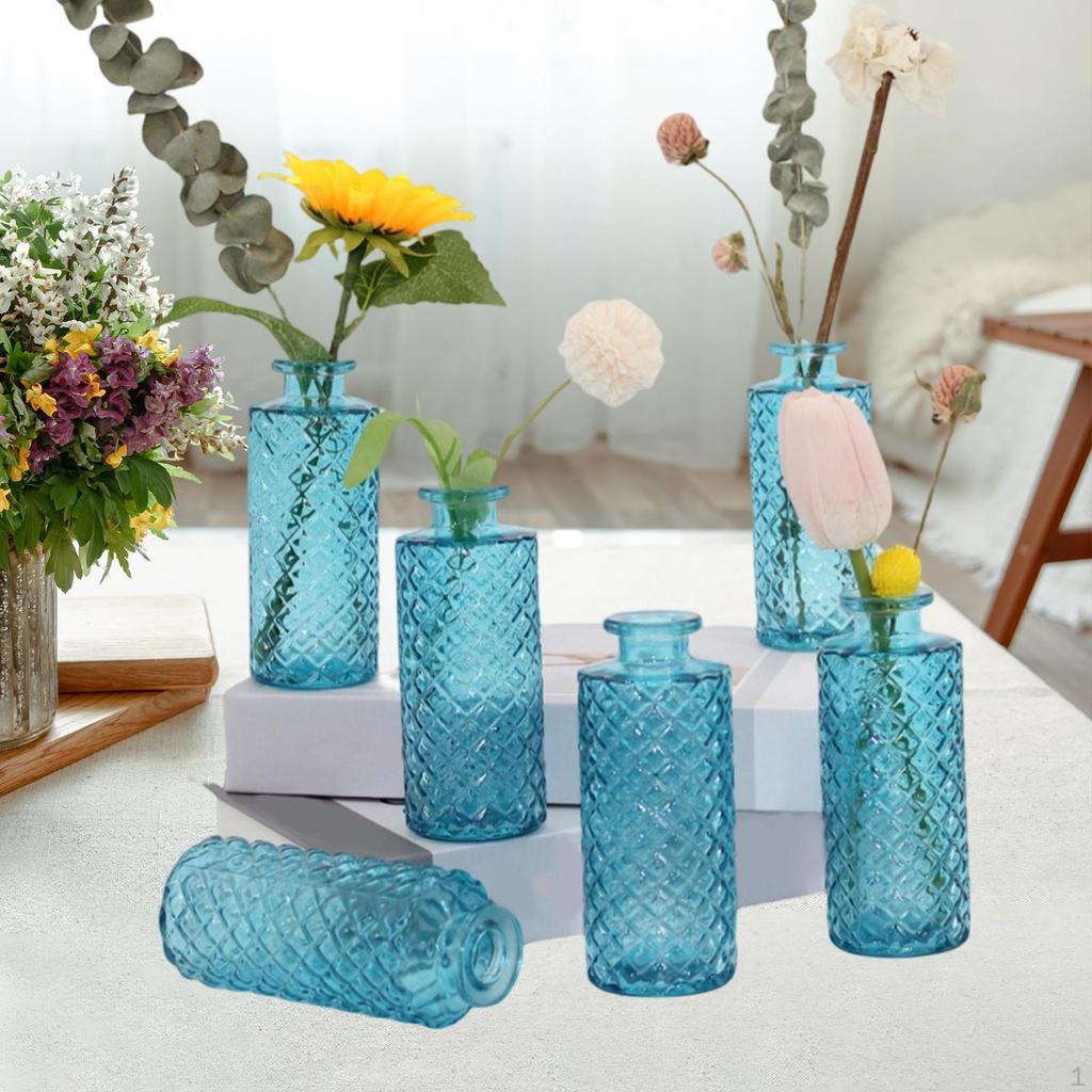 6 Glass Vases for Flowers, Mini Containers Arrangements, Table Decoration Interiors
