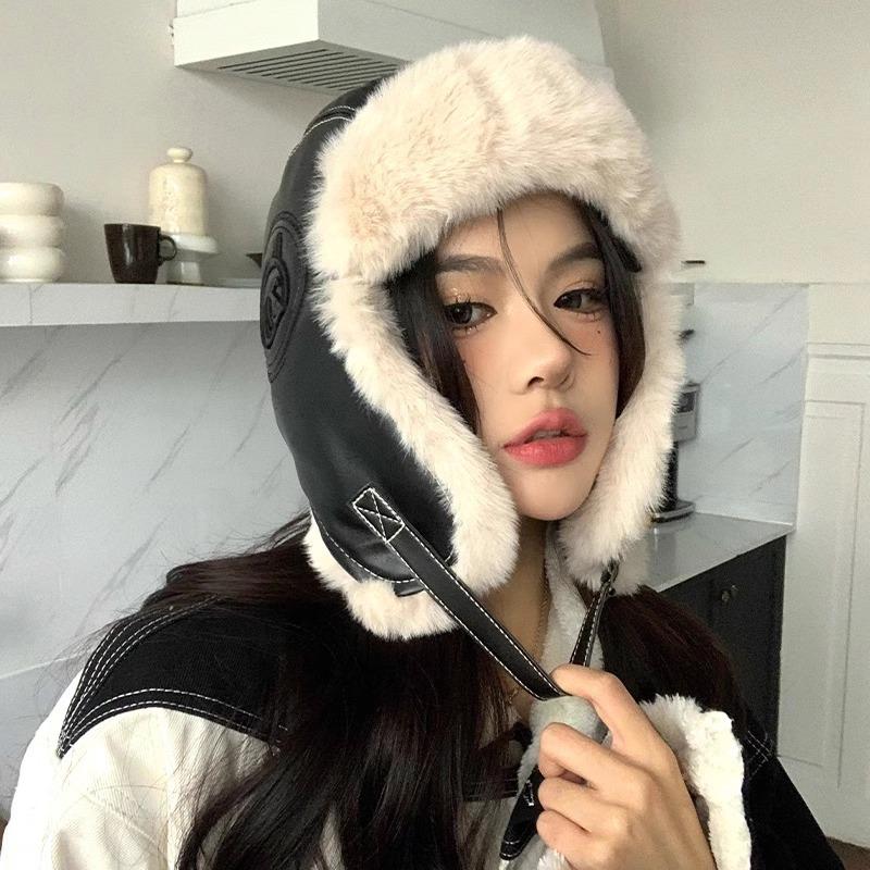 Lei Feng Hat Women's Autumn and Winter Thick Warm Hat Leather Plush Hat Trendy Outdoor Hat Skiing Cold Proof Ear Protection Hat Flight Hat Men's Hat