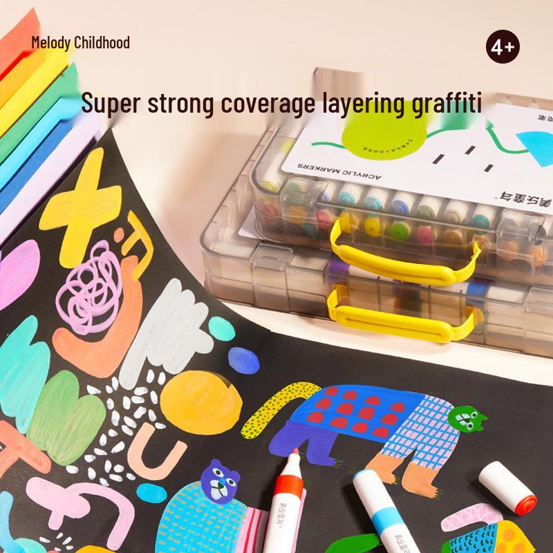 

Meile Childhood Acrylic Washable Markers for Kids - Non-Staining, Stackable Colored Pens & Brushes Acrylic Marker - Round Tip 24 Colors JM87911
