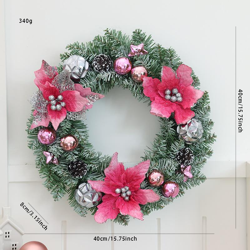Christmas Wreath 35/40cm Pre-made Door Hanger, Festive Holiday Decoration for Home Entrance Xmas Decor