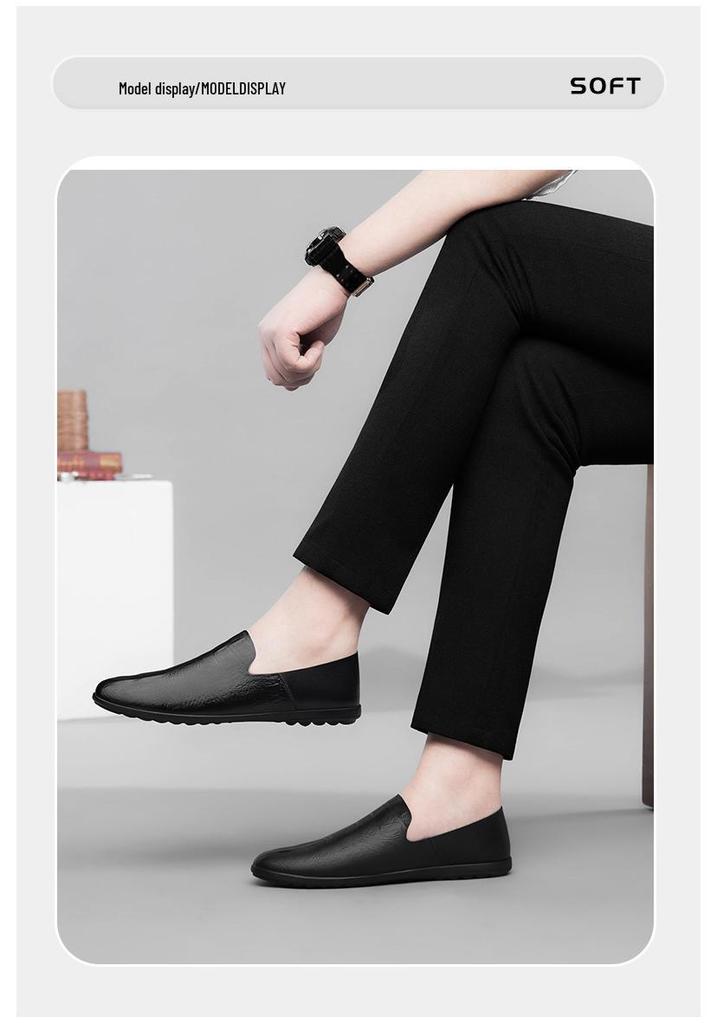 Men's Summer 2024 Soft Leather Loafers - Single Layer, Flat Bottom, Casual Slip-on Driving Shoes