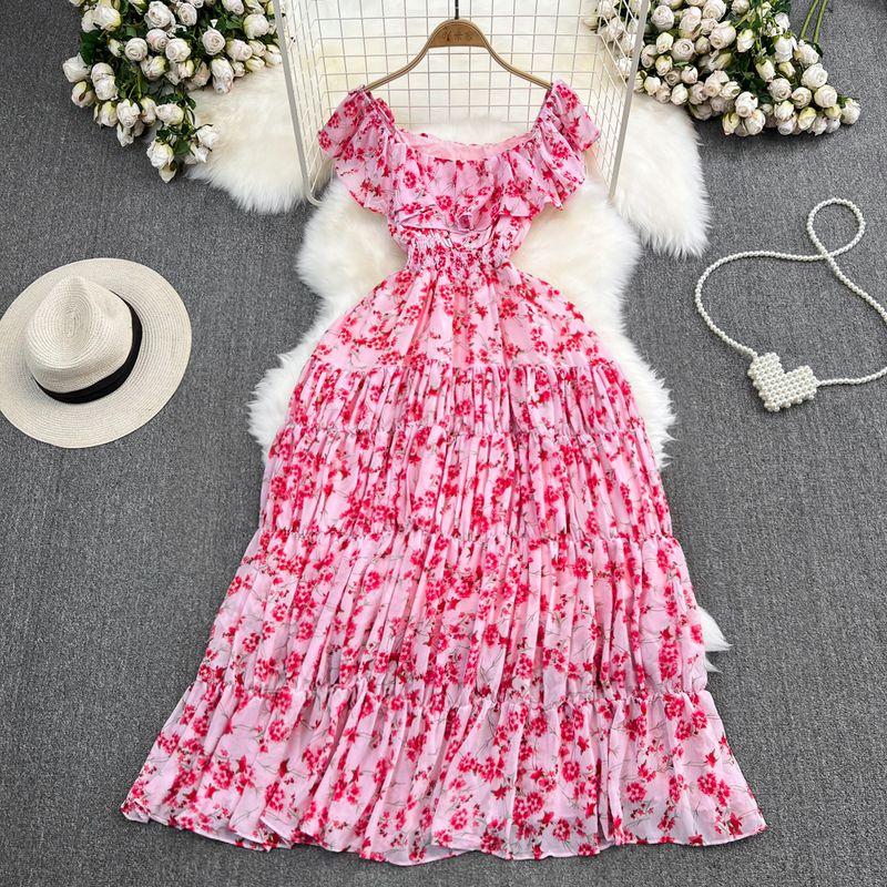 

Богемная мода Рюши А-силуэт Большой подол Длинное платье Pink All yards