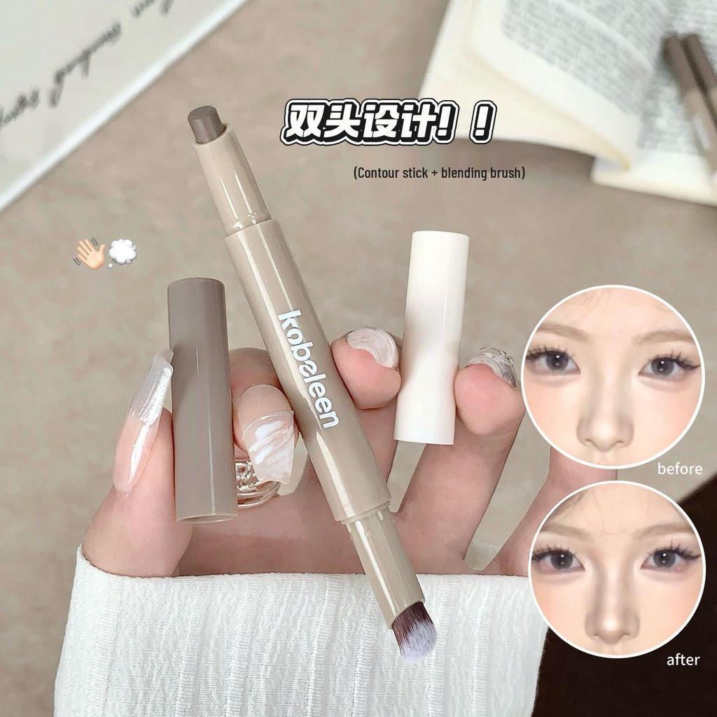 Kobeleen Double-Ended Contour Brush & Nose Shadow Stick - Gray-Brown All-in-One Pen.