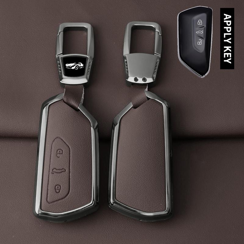 Metal Genuine Leather Auto Key Fob Cover Case Fit For Vw Volkseagen Golf 8 Mk8 Id.3 Id.4 Cupra Skoda Octavia A8 Seat Leon Mk4 Formentor Tarraco