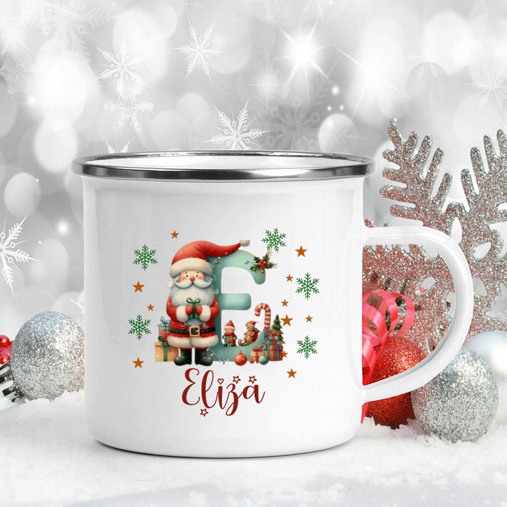 Personalisierte Weihnachten mit Namen Tasse Heiße Schokolade Schokoladen Tasse Getränke Saft Tasse Weihnachtsdekor weiße Emaille Tassen Weihnachten Geschenk