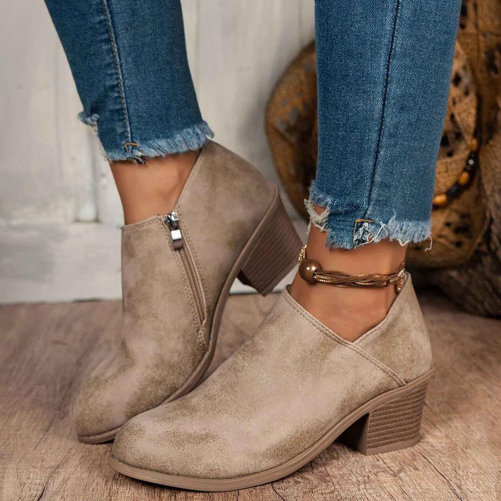Женские ботильоны на массивном низком каблуке Модные ботильоны с круглым носком Женские ботинки на высоком каблуке 37 хаки 3580₽