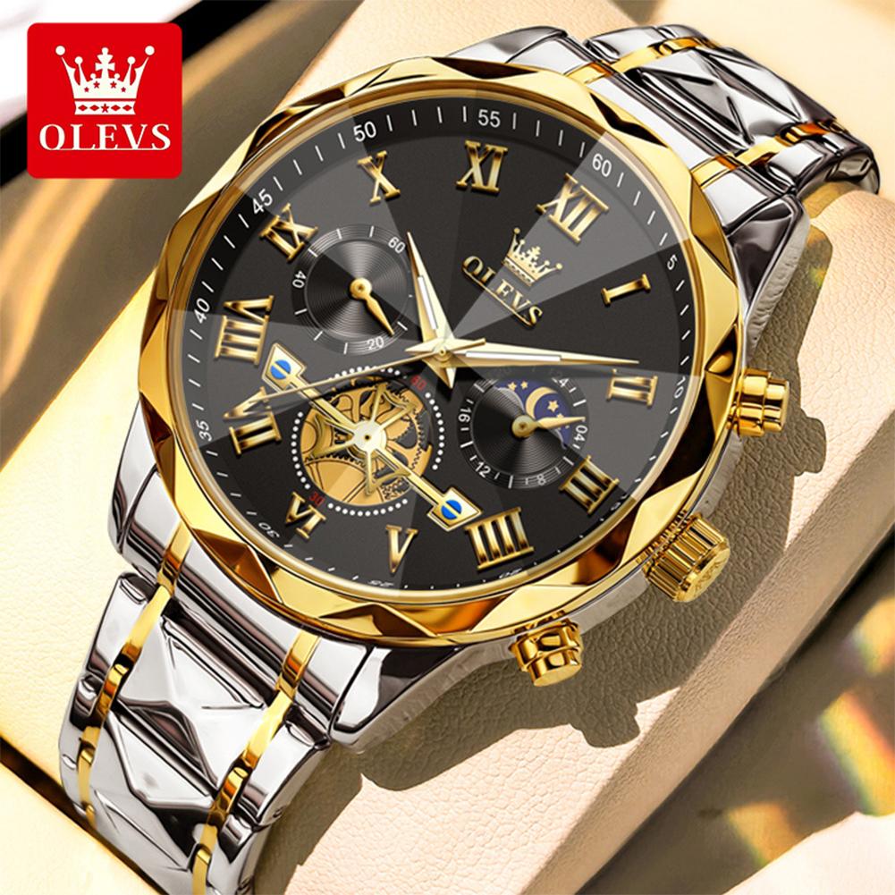 OLEVS 2709 Watch Man Business Original Moon Phase Diving Quartz Wristwatch Waterproof Super Luminous Watches For Man Reloj