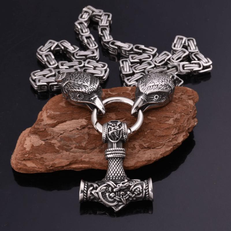 Nordic Men s Viking Thunder Hammer Pendant Necklace Eagle Necklace Men s Jewelry Necklace Gift