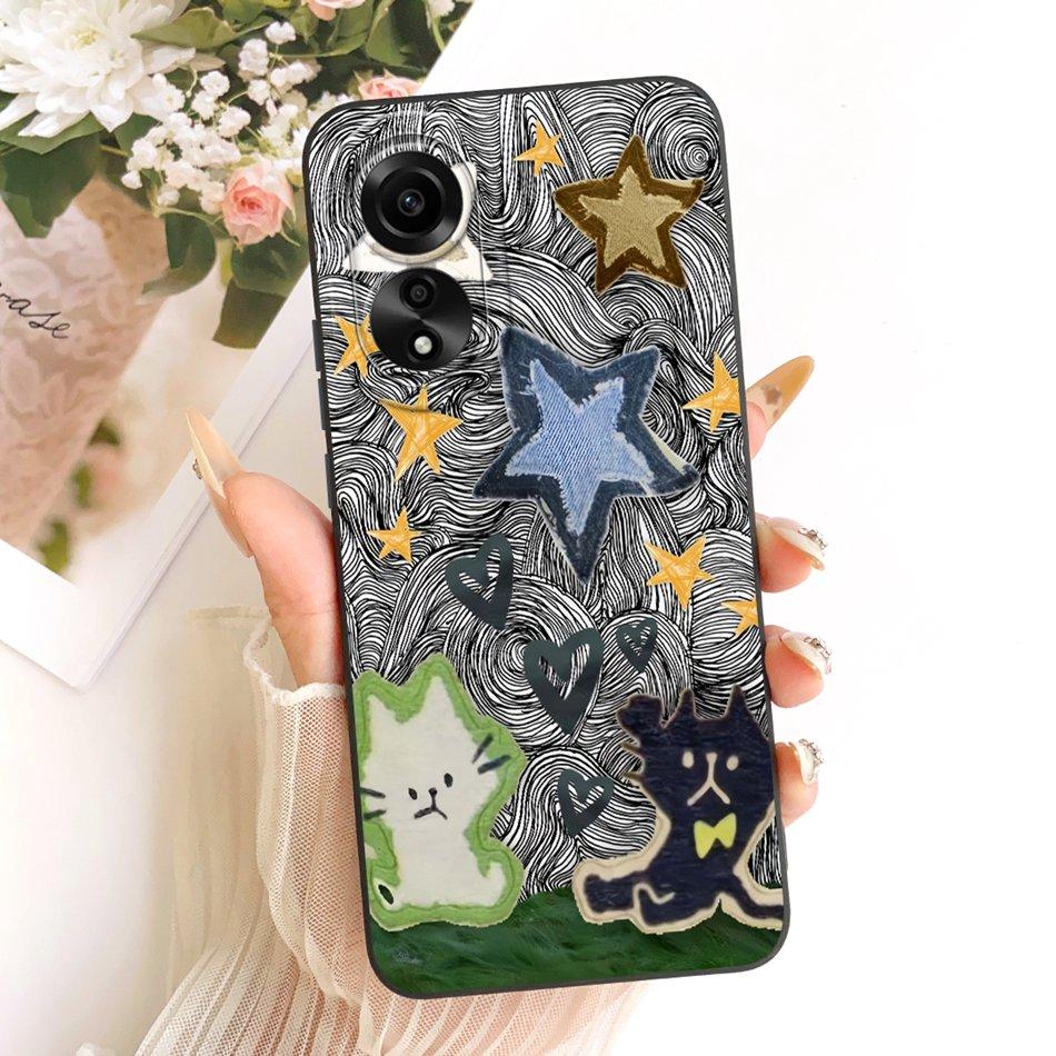 For OPPO A78 4G CPH2565 / A78 5G CPH2483 Cute Cat Flower Cartoon Phone Case For Oppo A78 Shockproof Soft Silicone Bumpers
