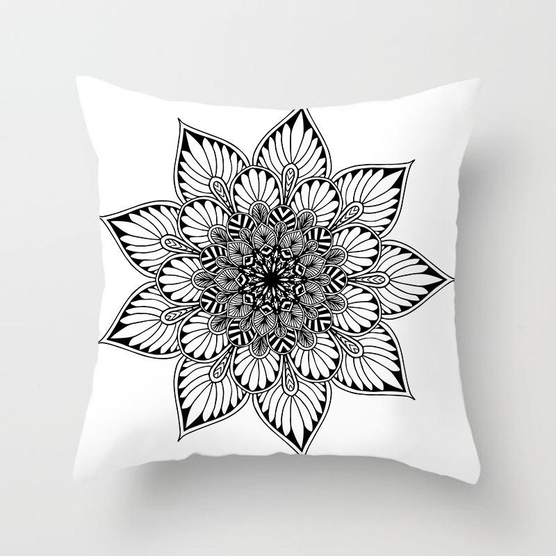 Black and White Ethnic Style Elephant Print Car Cushion Cover Sofa Pillow Cover Homewares