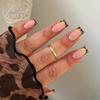 Nude Leopard Fransk Manikyr Brukbare Negletupper - 24 Korte Stykker